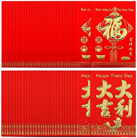 Red Envelopes,Chinese New Year Red Packets,Classic Red Envelopes Hongbao Lucky Money Gift for Spring Festival,Weddng,Graduation, Birthday Baby Gift,Hongbao for All Occation (60 Packs)