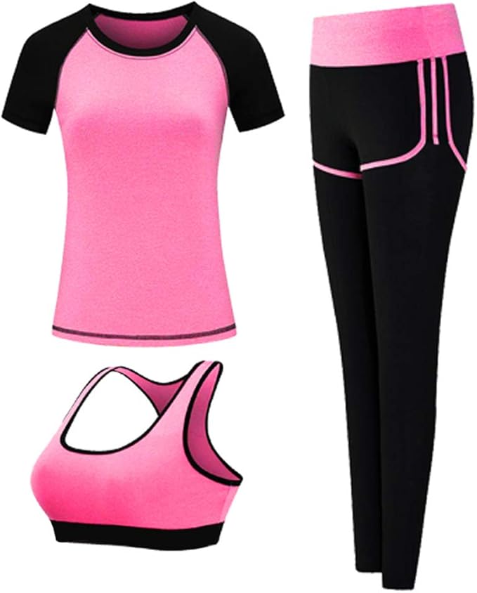 Amazon コージョー ｋｏｊｏ スポーツウェア レディース ヨガウェア トレーニングウェア ランニングウェア ジム フィットネス 上下 5点セット 吸汗 速乾 S 薔薇色 3点セット ジャージ上下セット 通販