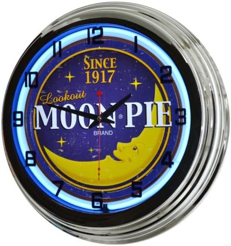 17" Blue Neon Wall Clock, Moon Pie Brand Since 1917, Moonpie Retro Vintage
