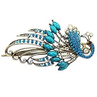 Sanwood Woman Retro Peacock Rhinestone Accent Hair Clip Barrette Hairpin Hair Pins (Peacock Blue)