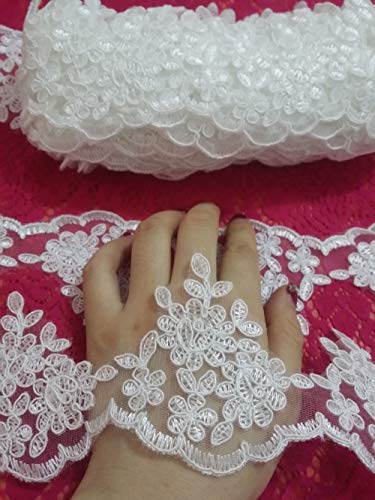 Lace - 10CM Embroidered Bridal Trim Delicate Tulle mesh Ivory lace Trim Trimmings for Wedding Dress Wedding Decoration 15yards/lot New! - (Color: Ivory)