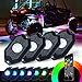 Xprite 4 Pods Waterproof Rock Lights Kit w/Bluetooth Controller Multicolor RGB Neon Underglow Light Pod Kits, Flashing Music Modes for Jeep UTV ATV Trucks SUV RZR Off-Road Motorcycle Boats