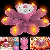 Homecube LED Birthday Candles, Flameless Musical Birthday Candles with 3 Adjustable Flash Modes, Rotatable Flower Birthday Cake Toy with Blow Out Design for Birthday Party Decoration (Pink)