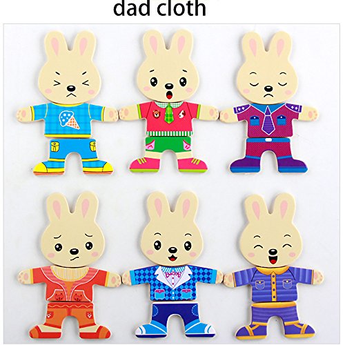 callm Educational Toy,Cartoon 4 Rabbit Bear Dress Changing Jigsaw Puzzle Wooden Toy (B) - Thumbnail 7