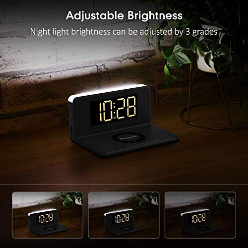 Pointuch Digital Clock, Wireless Charging Alarm Clock with Night Light