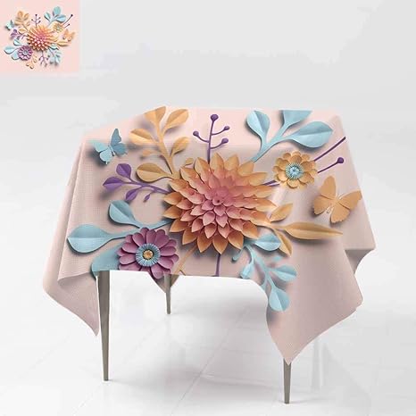 Amazon Fbdace 正方形テーブルクロス 3dレンダリングペーパーフラワー パステルカラーパレット 植物背景 アイソレーションクリップアート ラウンドブーケ フラワーアレンジメント ディナーピクニックテーブルクロス ホームデコレーション 36x36 Inch 92cmx92cm