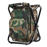 Upgrade Large Size Ultralight Backpack Cooler Chair, Portable & Folding Camping Chair Stool Backpack with Cooler Insulated Picnic Bag, Hiking Camouflage Fishing Backpack Chair, Perfect for Beach BBQ