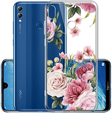 Floral Painted Green Leaf Pink Flower Pattern Printed Design Transparent TPU Soft Silicone Case for Huawei P Smart Plus/Nova 3i,SKYXD 3D Colorful Embossed Beautiful Blossom Flexible Protective Cover