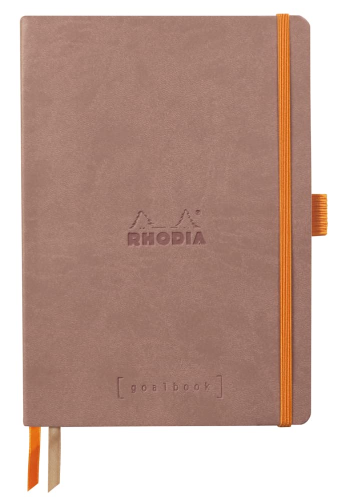 Rhodia 117802C - Rhodiarama Leatherette Softcover Notebook A5 (14.8x21 cm) 240pgs DOT Clairefontaine ivory paper 90 g 2 ribbons elastic closure - Rosewood