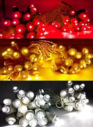 SMM Made in India Still Decoration LED Series, 8MM LED, 40 FEET Long, 48 LED Bulbs, Pack of 3 - RED, Yellow & White Individual LED Series for Diwali, New Year, Christmas