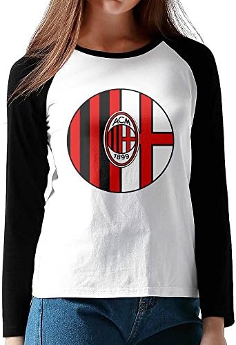 SZTTBD Women's Milan Ac Football Team Logo Casual Long Sleeve Baseball T Shirts Black