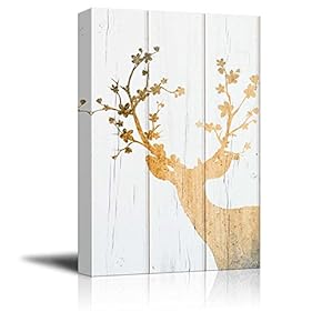Deer with Flowers in Antlers on Wooden Style Background