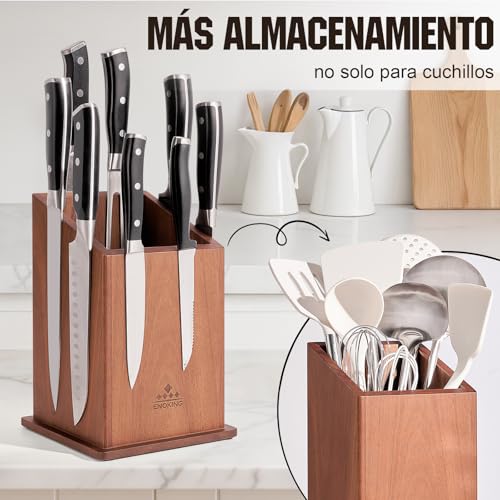 ENOKING Magnetic Kitchen Knife Holder, Acacia Wood Kitchen Knife Holder, Extra Large Kitchen Utensil Holder for Knives and Kitchen Utensils