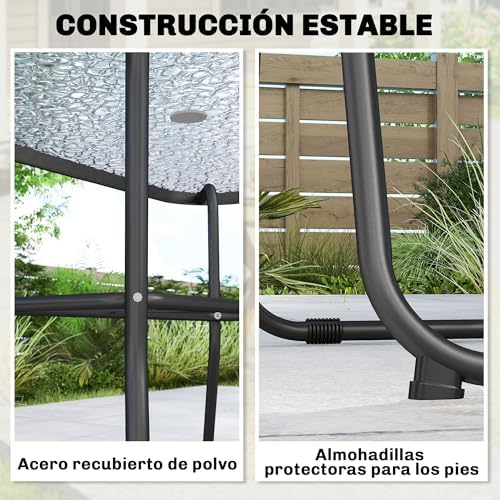 Conjunto de Mesa y Sillas Jardín de 8 Piezas con Sombrilla Crema