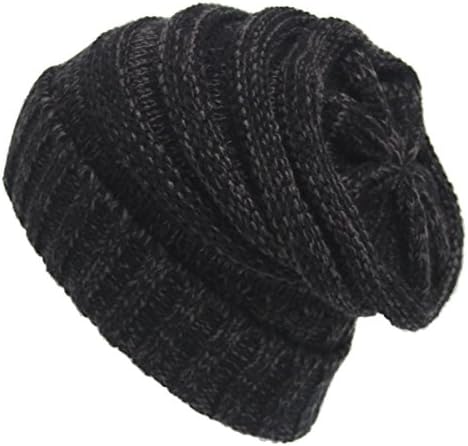 YEAHTOPE Unisex Trendy Beanie Warm Chunky Soft Cable Knit Slouchy Skull Hat (black grey)