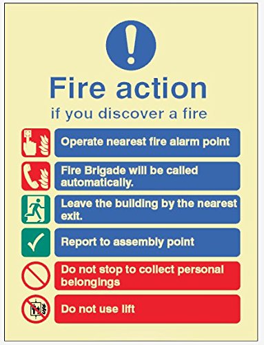 Caledonia Signs 31408H Sign, Fire Action Auto Dial With Lift