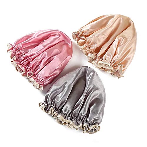 Microfiber Shower Cap Bath Cap - Shower Bonnet Designed for Women and Girls Waterproof Caps Reusable Double Layer Bath Accessories (3 Pack)
