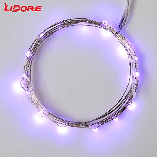 LIDORE Micro LED 20 Purple String Lights with Timer, Battery Operated on 7.87ft Long Silver Color Ultra Thin Copper Wire - Thumbnail 2