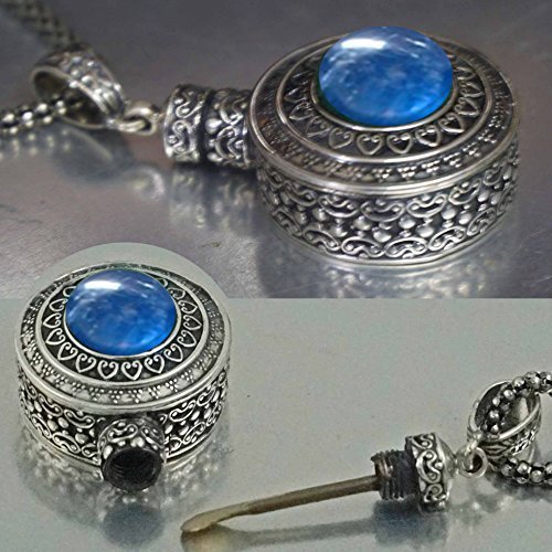 Handmade Perfume/Snuff/Nasal Infection Medicament Bottle Pendant Necklace with Mini Spoon hidden inside! Sterling Silver and Kyanite Gemstone Gift