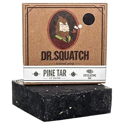 Dr. Squatch Pine Tar Soap &ndash; Mens Soap with Natural Woodsy Scent and Skin Scrub Exfoliation &ndash; Black Soap Bar Handmade with Pine Tar, Olive, Coconut Organic Oils in USA