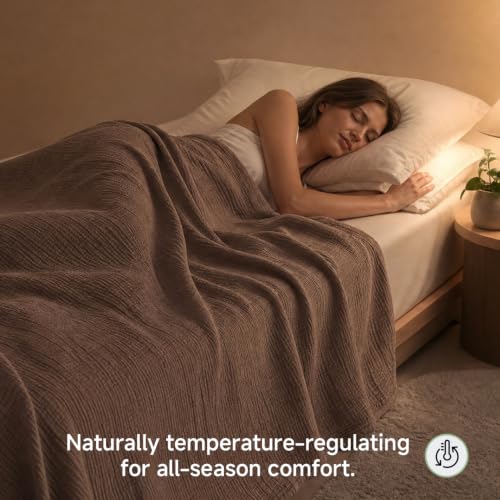 Simple&Opulence Cotton Muslin Throw Blanket for Bed Couch Sofa 4-Layer Gauze Blankets Reversible Soft Lightweight Breathable Home Décor for All-Season 50x60”, Coffee