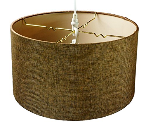 2 Light Plug-In Pendant Light By Home Concept - Hanging Swag Lamp Shallow Drum Chocolate Burlap - Perfect for apartments, dorms, no wiring needed (Brown, White two-light)
