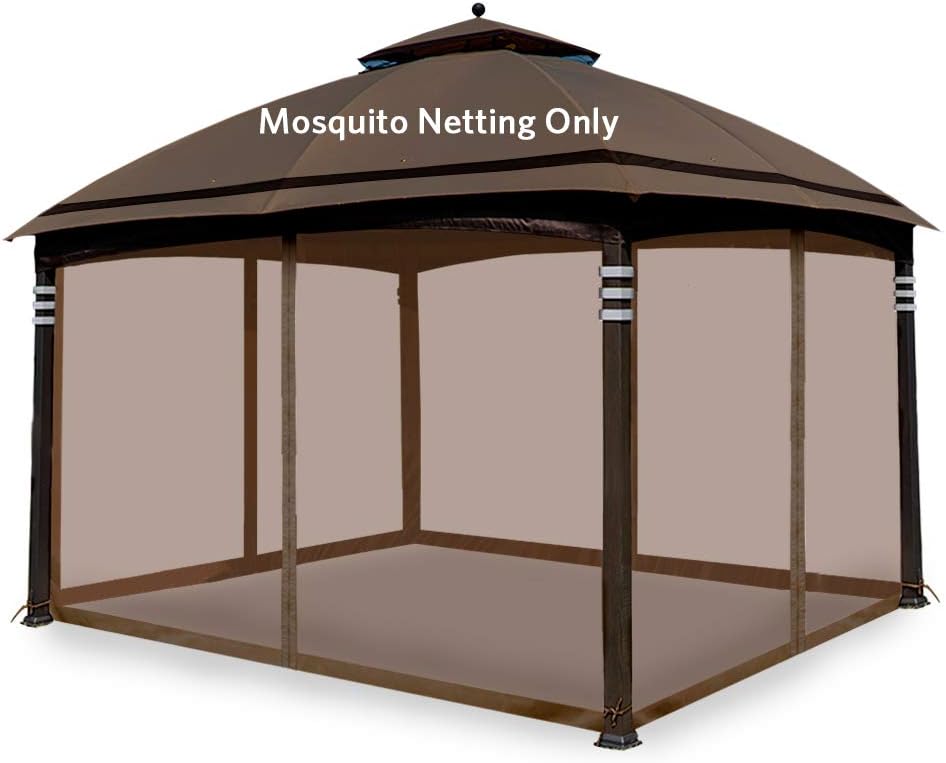 Hofzelt Gazebo Replacement Mosquito Netting Screen Walls for 10' x 12' Gazebo Canopy (Mosquito Net Only) Brown