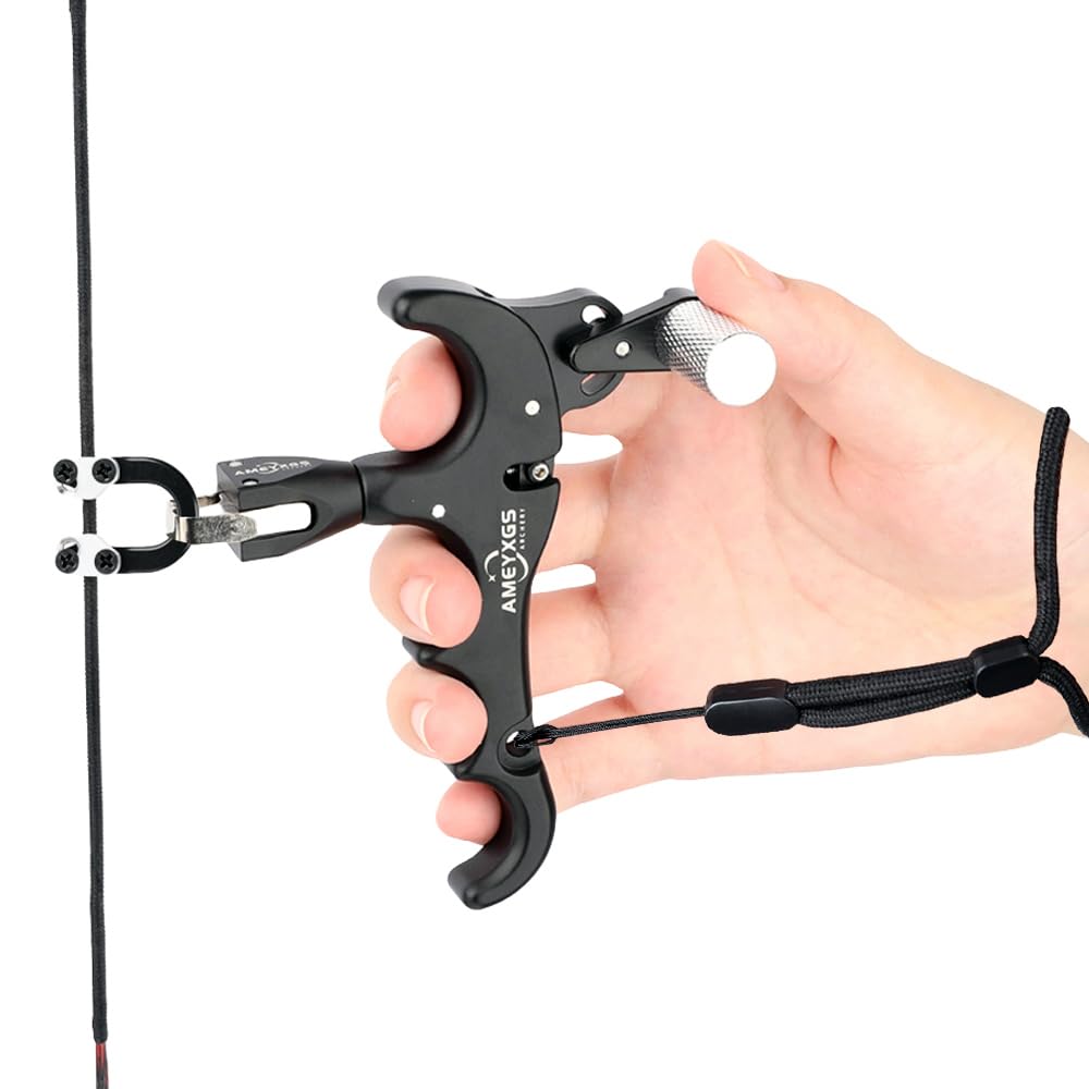 SHARROW Archery Release Aids Compound Bow Thumb Release 4 Finger Aluminum Bow Trigger Release Caliper with Metal D-loop for Bow Hunting Shooting (Black)