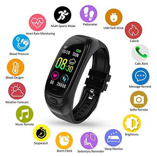 Fitness Tracker, 32G Flash Disk Fitness Watch with Heart Rate Monitor Waterproof IP68 Color Screen Smartwatch, Stopwatch, Step Counter, Calorie Counter Sleep Monitor Activity Tracker for Men Women Kid