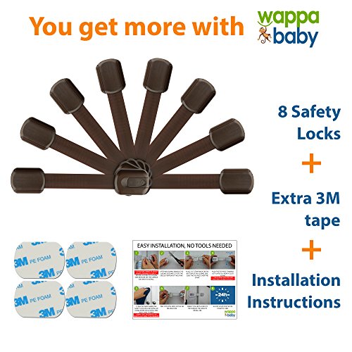 image for Wappa Baby Brown Child Safety Cabinet Locks - No Tools or Drilling -Ad