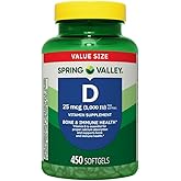 Spring Valley Vitamin D3 Supplement Softgels, 25 Mcg (1,000 IU), 450 Count - New Look !