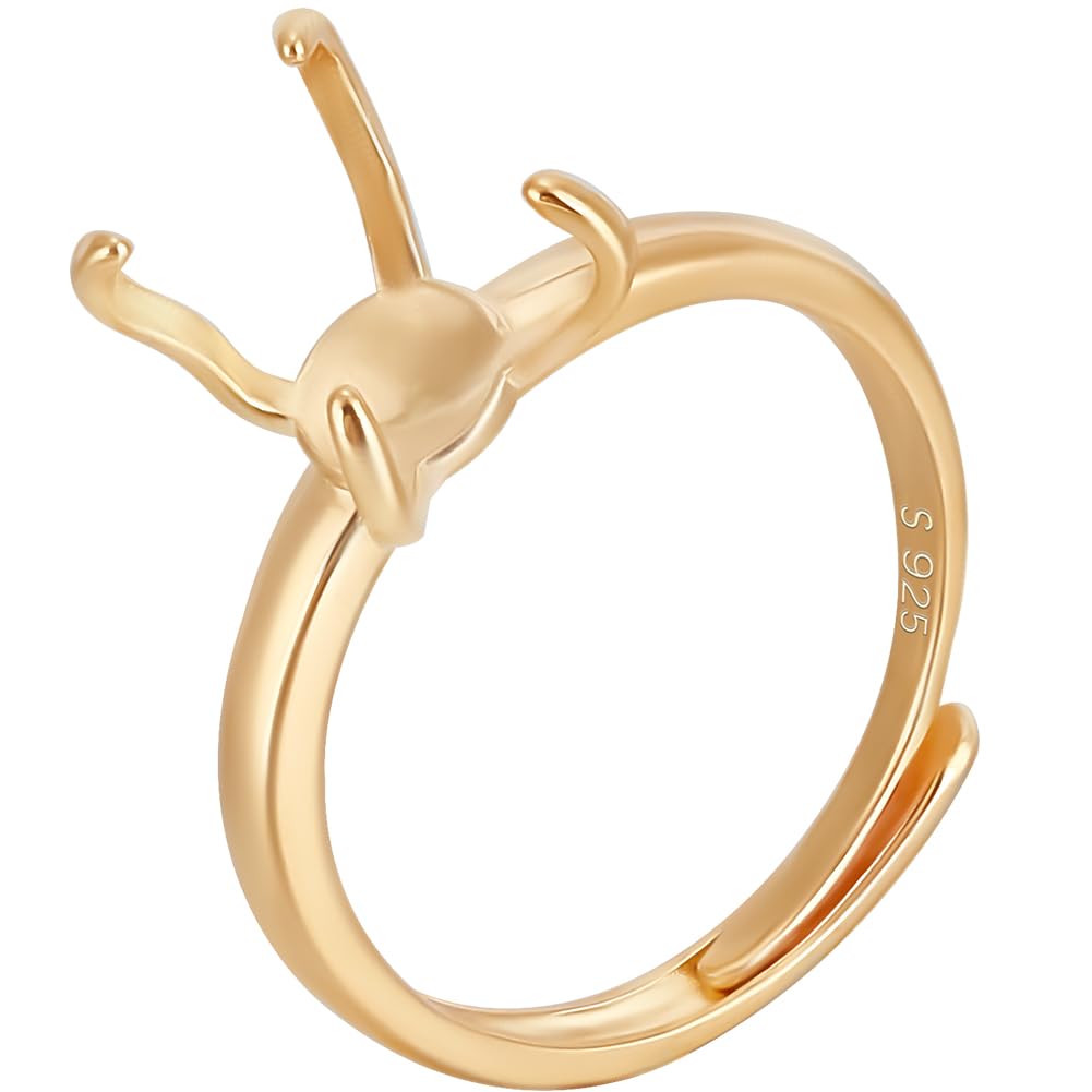 Beebeecraft 1 Box 1Pc 4 Claws Ring Blank 925 Sterling Silver Adjustable Prong Ring Blanks Gold Finger Ring Components for Irregular Cabochon Ring Jewelry Making (Tray: 7x10mm)