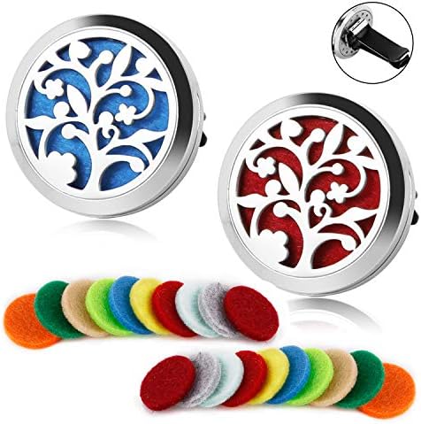 2 Pack Aromatherapy Essential Oil Car Diffuser Vent Clip with 20 Refill Pads — Fragrance Car Diffuser Stainless Steel Locket Air Freshener