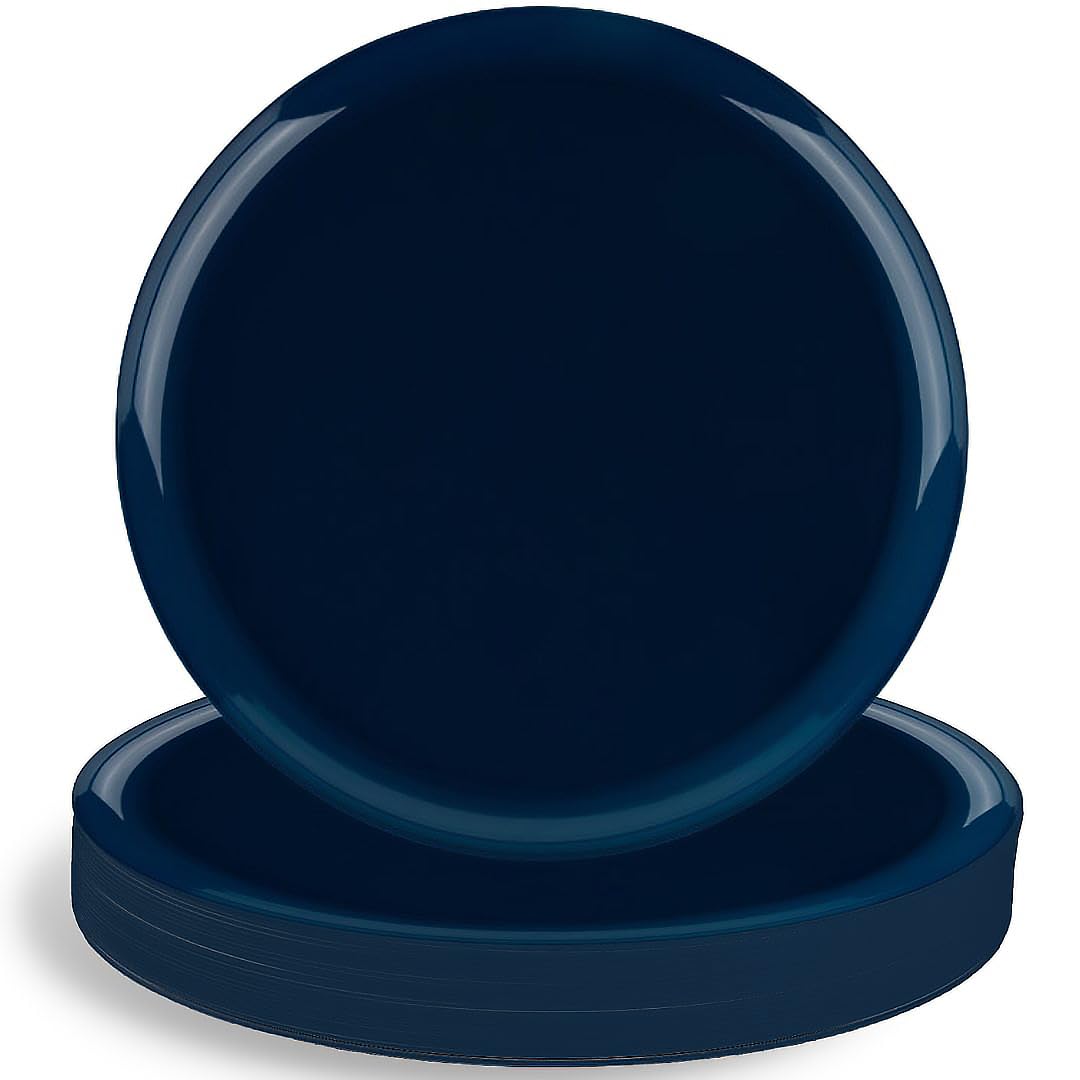 Photo 1 of Edge Collection Dark Blue Plastic Plates 10.6" - 10 Count, Stylish & Sturdy Disposable Dinnerware for Parties, Events, and Occasions