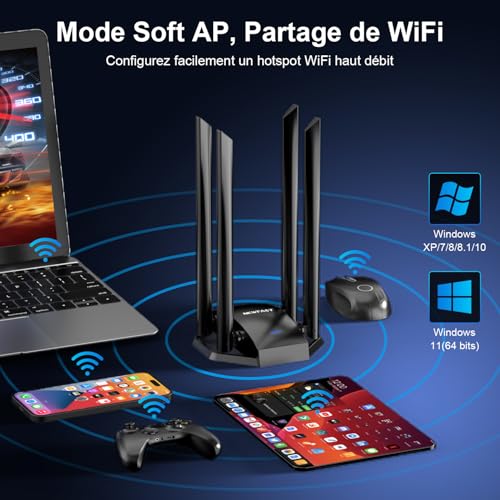 NEWFAST AC1300Mbps WiFi Stick for PC U329, Powerful Dual Band 5G/2.4G WiFi Stick USB 3.0, MU-MIMO, USB Wi-FI Adapter with 4 6dBi Antenna, Compatible with Windows XP/7/8/8.1/10/11