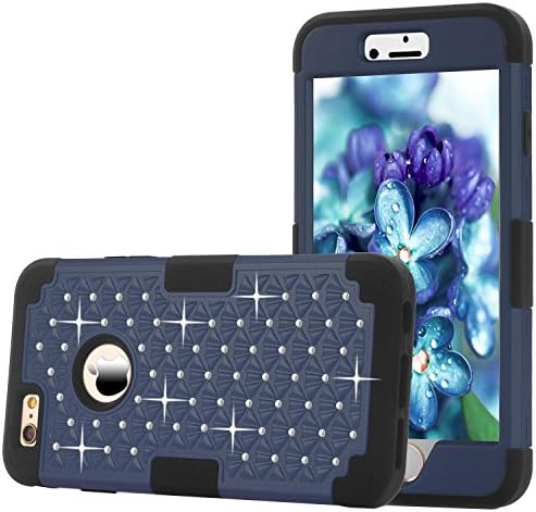 iPhone 6 Plus/6S Plus Case 5.5 Inch ALLW Hybrid Silicone Polycarbonate Protective case Shock Resistant Embedded with Bling Crystal Rhinestones Durable Sparkly Stylish (Midnight Blue+Black)