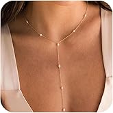 Treasure Bender Lariat Gold Necklace for Women Dainty Long 14K Gold Plated Y-Shaped Body Chain Choker Necklace Trendy Non Tarnish Pendant Simple Layered Necklaces Gold Jewelry for Women Set Gift