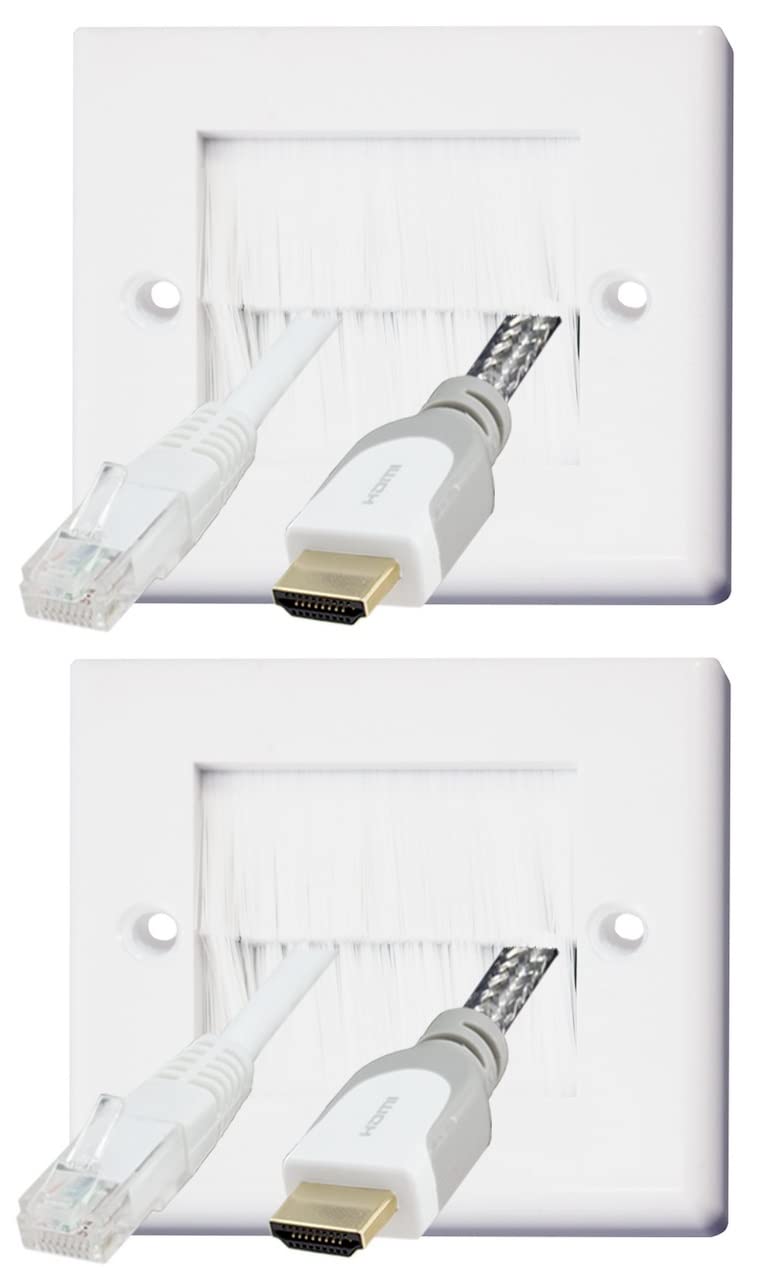 Auline White Brush Single 1 Gang Wall Outlet Cable Entry Plate Tidy Mount Face Plate Wall Plate (2)