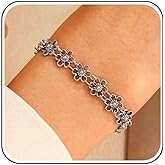 Ximdble Vintage Hollow Flower Bracelet Open Flower Bracelet Flower Hand Chain Bracelet Silver Flower Chain Bracelet for Women