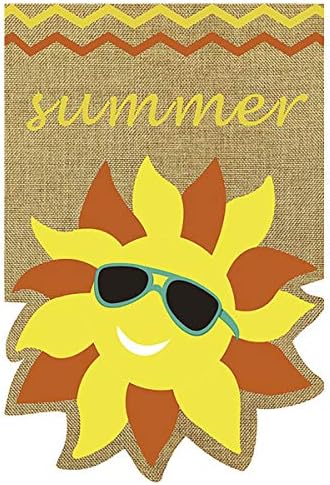 Texupday Summer Sunglasses Sunface Burlap Double Sided Garden Flag Seasonal Sunshine Outdoor Yard Flag 12" x 18"