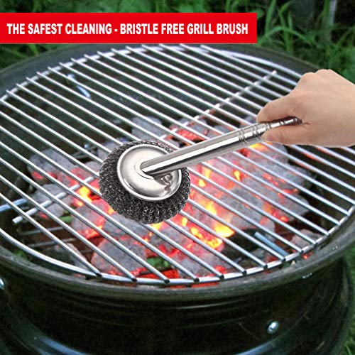 LitLife Travel Grill Scraper BBQ Brush - Safe Bristle Free Stainless Steel Barbecue Grill Tools Cleaner Brush with Steel Wool Scrubbers for Porcelain/Weber Gas/Charcoal Grill