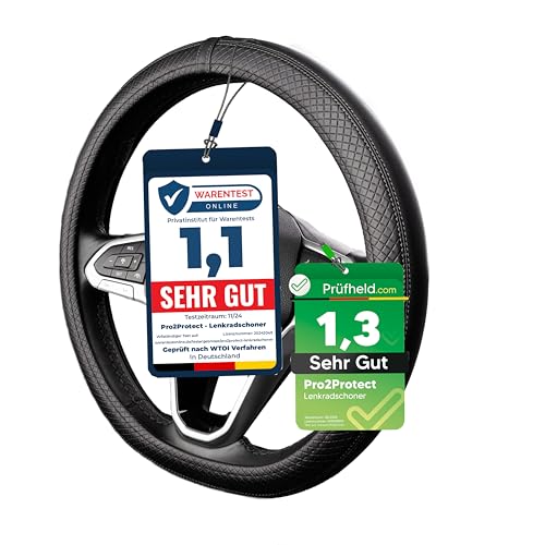 [ 2X Test Sehr Gut ] Pro2Protect Lenkradbezug Leder | Auto Zubehör Innenraum | Lenkradhüllen Grand Tour | Lenkradschoner Pkw | Lenkrad Bezug Lenkradschutz | Autozubehör Geschenke Für Frauen Und Männer