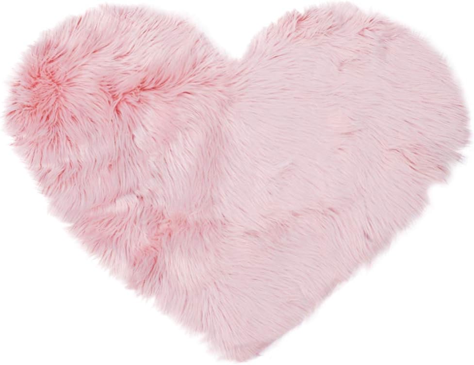 sourcing map Faux Fur Sheepskin Area Rugs, Heart Shaped Shaggy Fluffy Rug for Sofa Living Room Bedroom Floor