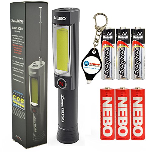 Nebo Larry Boss 6431 3-in-1 LED Work Light Magnetic Grabber with 3 Energizer AA Batteries and LightJunction Keychain Light
