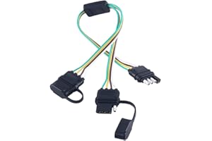 NEW SUN NEWSUN® Universal 4-Way Flat Y-Splitter Plug for Tailgate Light Bars & Trailer Lights,Plug & Play Adapter Extension Harness Wiring Plug 4 Pin Connectors, with Waterproof Cap