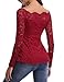 iClosam Women Sexy Off Shoulder A-line Long Sleeve Floral Lace Shirt Tops, Wine Red, Large