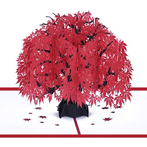 3D Christmas Cards Pop Up Greeting Holiday Cards Gifts for Xmas/New Year/Birthday Card, Tree Card, Nature Card (Red maple leaf)