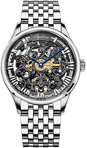 メンズ トップブランド 機械式 手巻き スケルトン クラシック ビジネス ファッション ステンレススチール ドレスウォッチ O