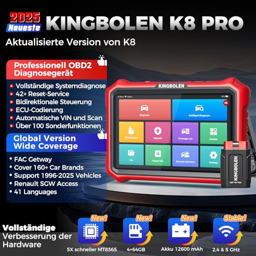 KINGBOLEN K8 PRO OBD2 Diagnostic Device Bluetooth, All System Diagnostic Device Car with Bi-Directional, 42+ Service Reset, ECU Coding, V.A.G-Guided, FCA, CANFD & DOIP, Lifetime Free Update