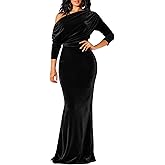 Verngo Off Shoulder Long Velvet Wedding Guest Dress Mermaid Bodycon Maxi Formal Evening Dress for Women
